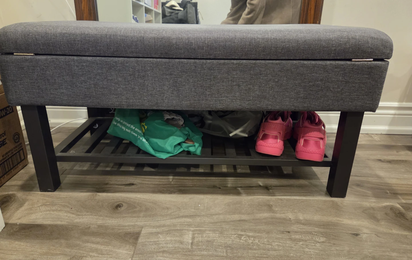 Grey Storage Bench with Shoe Rack