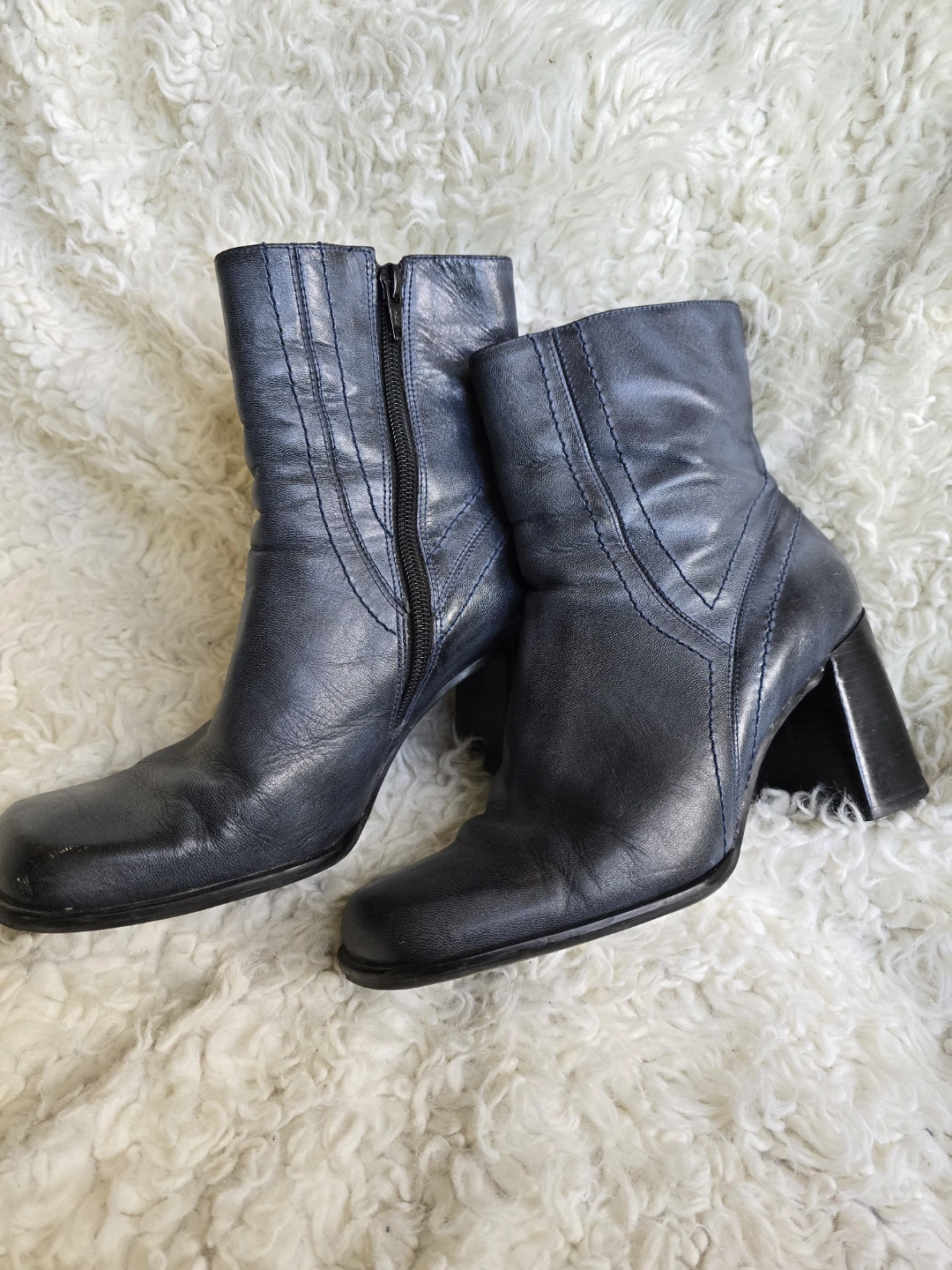 Women's Blue Leather Ankle Boots - photo 2