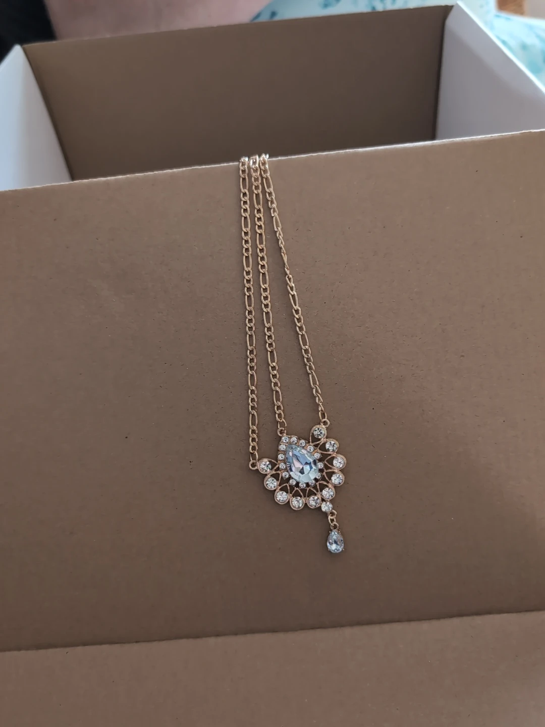 Gold-tone Necklace with Blue Pendant