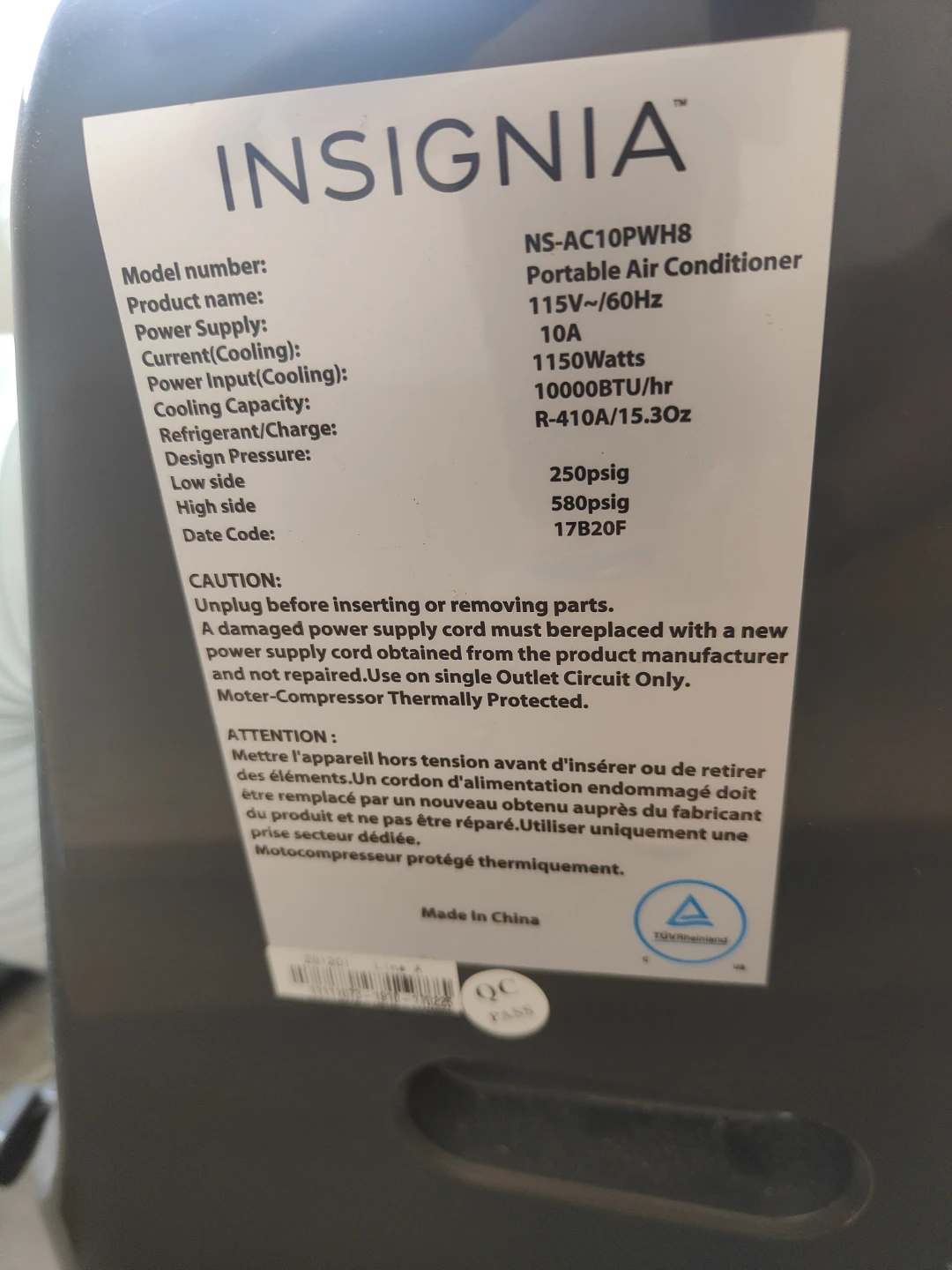 Insignia Portable Air Conditioner NS-AC10PWH8 - photo 3