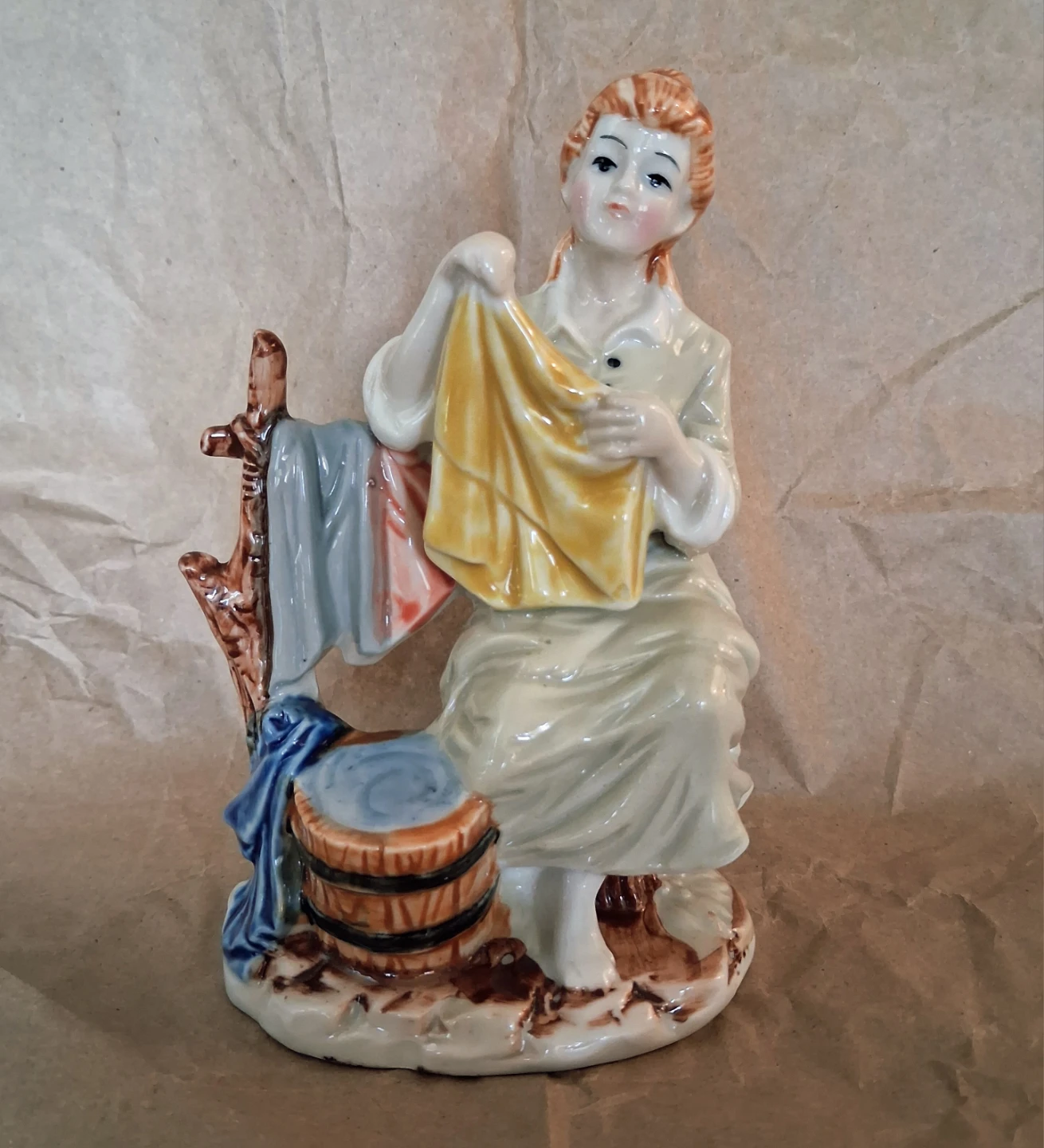 Vintage Porcelain Figurine - Woman Doing Laundry