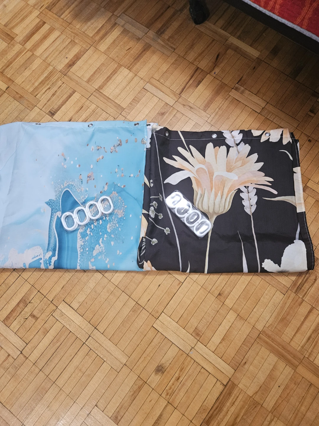 Shower Curtain Set - Floral & Blue Marble Designs - photo 2