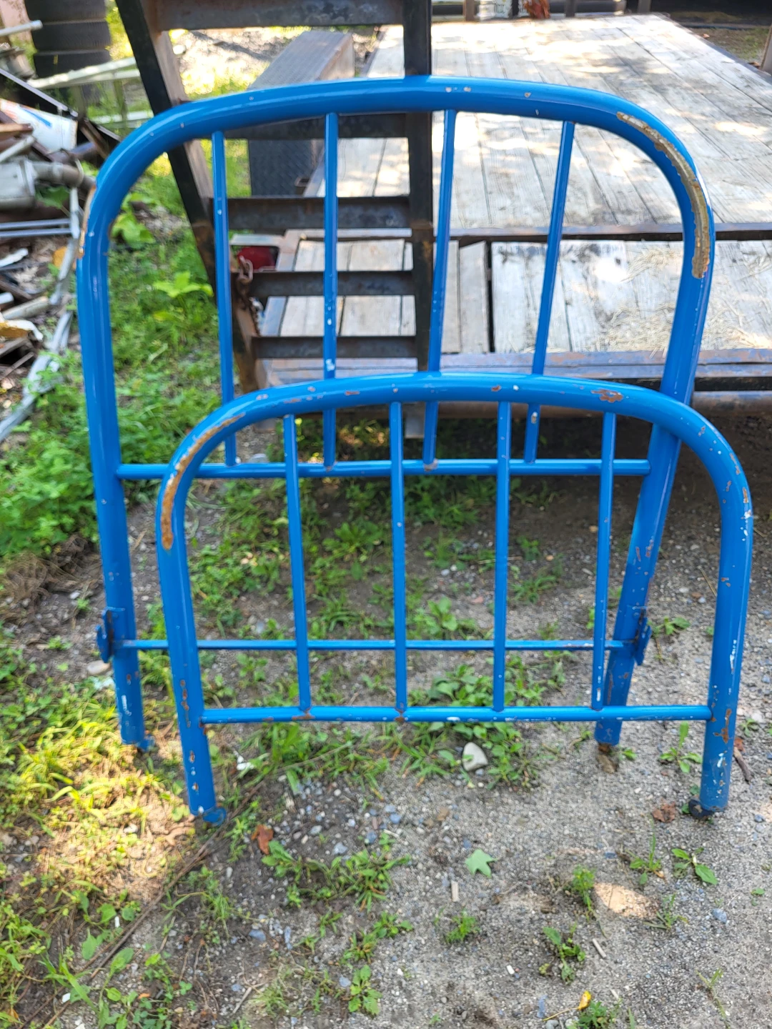 Vintage Blue Metal Bed Frame Headboard Footboard
