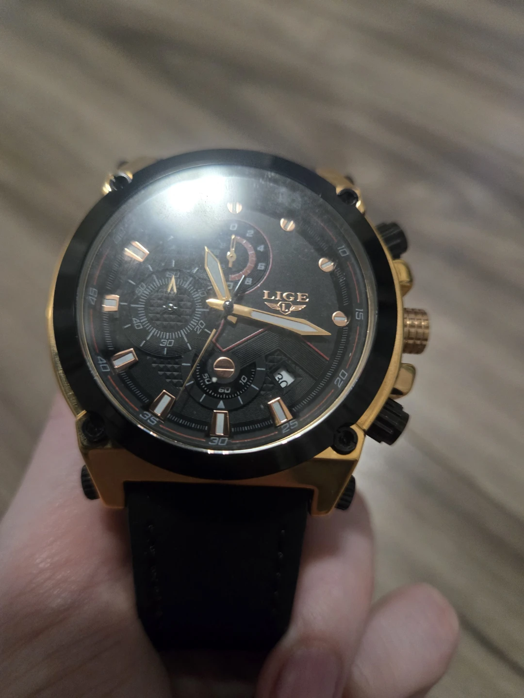 LIGE Chronograph Watch - Gold Tone, Black - photo 2