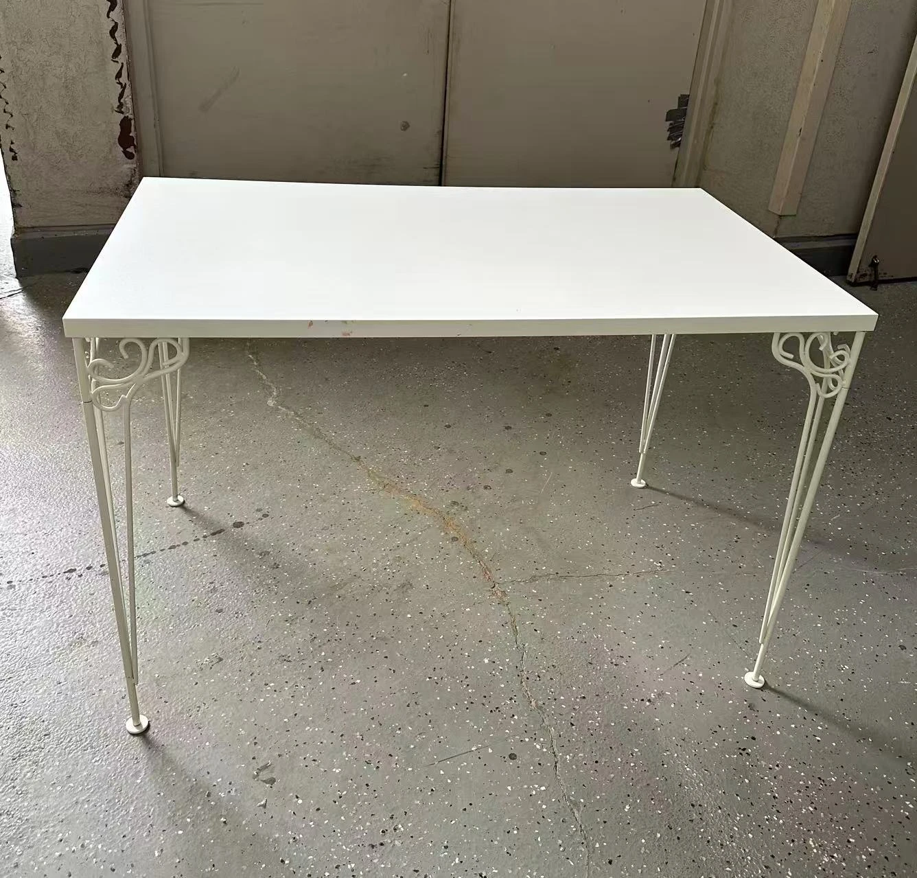 IKEA Falkhöjden White Metal Table with Ornate Legs