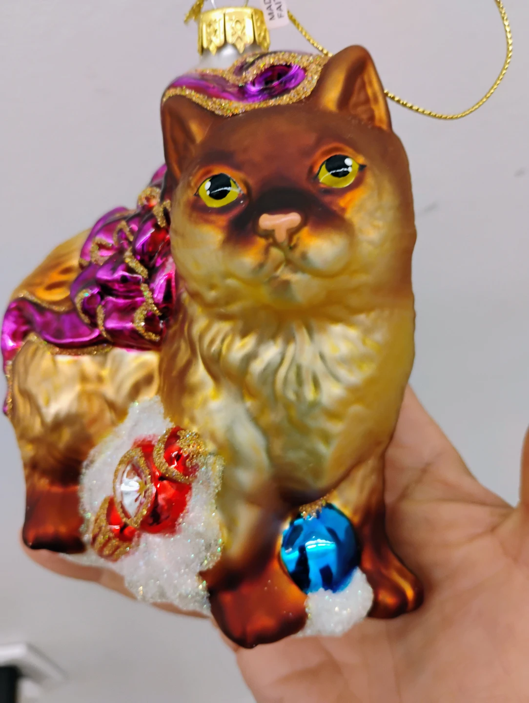 Large Blown Glass Cat Ornament Christmas - photo 2
