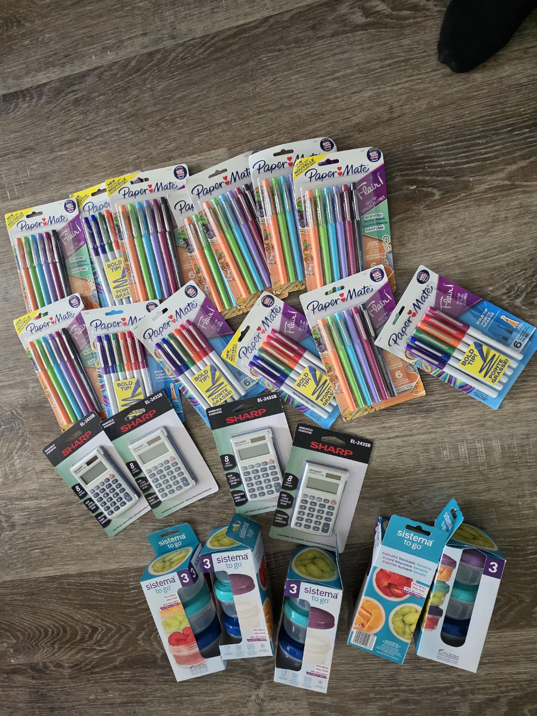 Paper Mate Flair Pens & Sharp Calculators & Sistema Containers