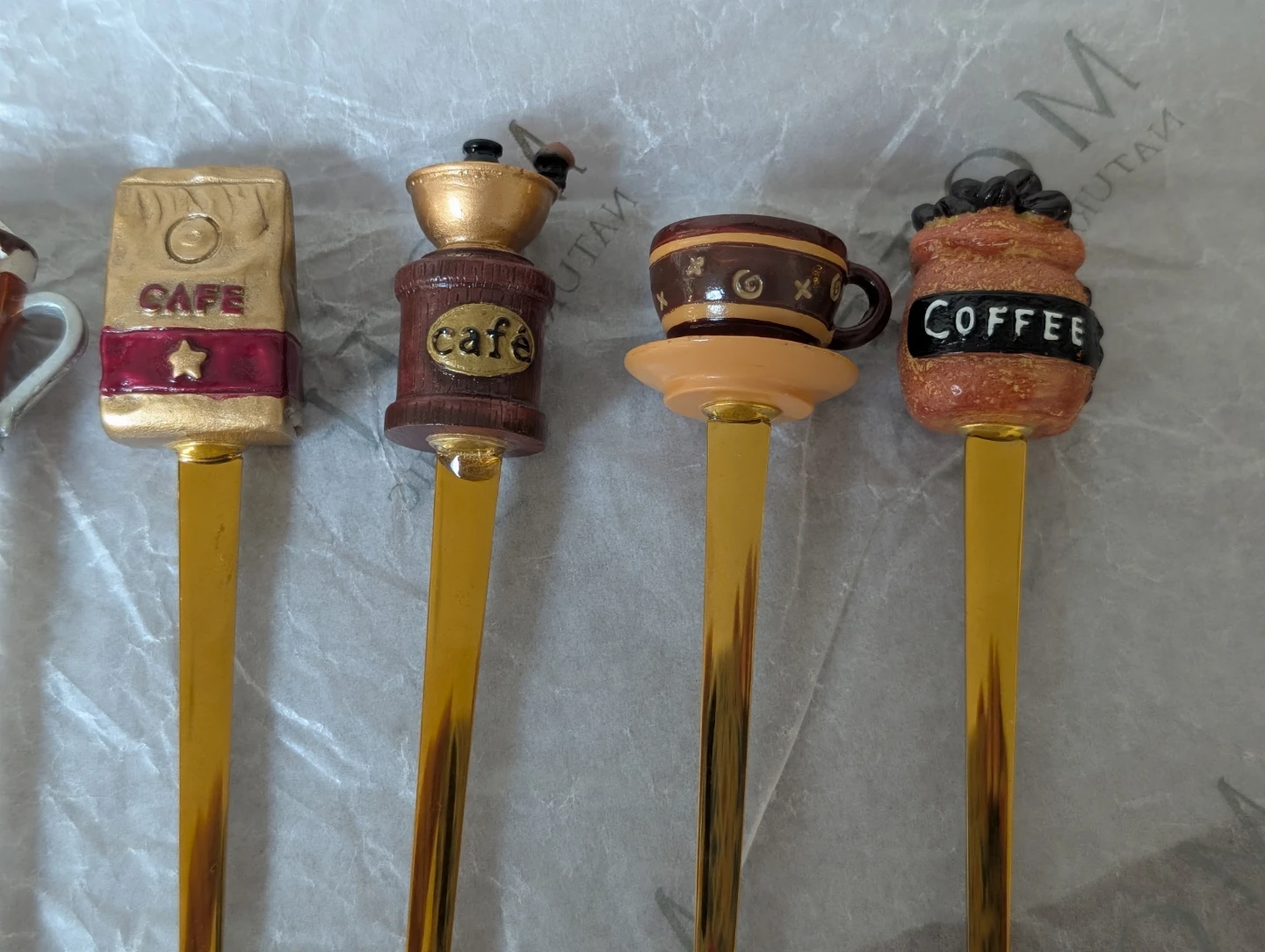 Set of 8 Gold Coffee Themed Dessert Forks - photo 4