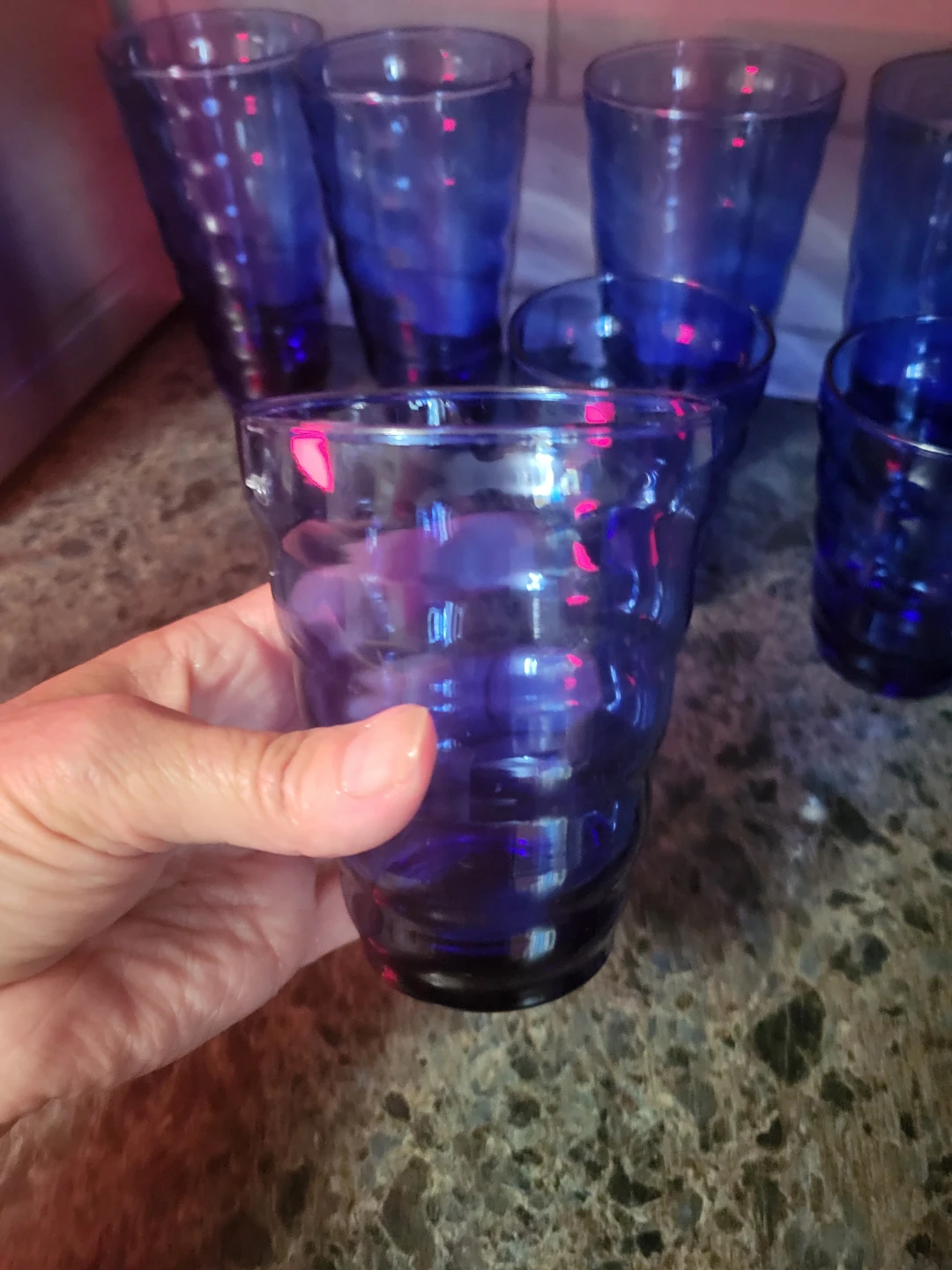 Set of 8 Vintage Blue Textured Drinking Glasses - photo 2