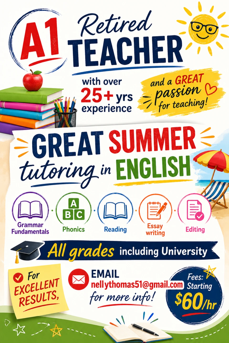 Retired Teacher English Tutoring - All Grades