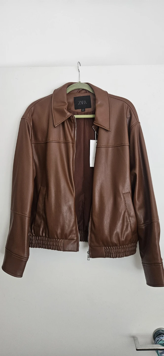 Zara Brown Faux Leather Bomber Jacket