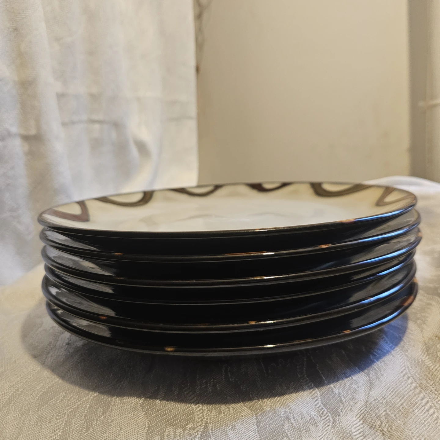 Set of 6 Ceramic Plates - 26cm - Decorative Border - photo 2