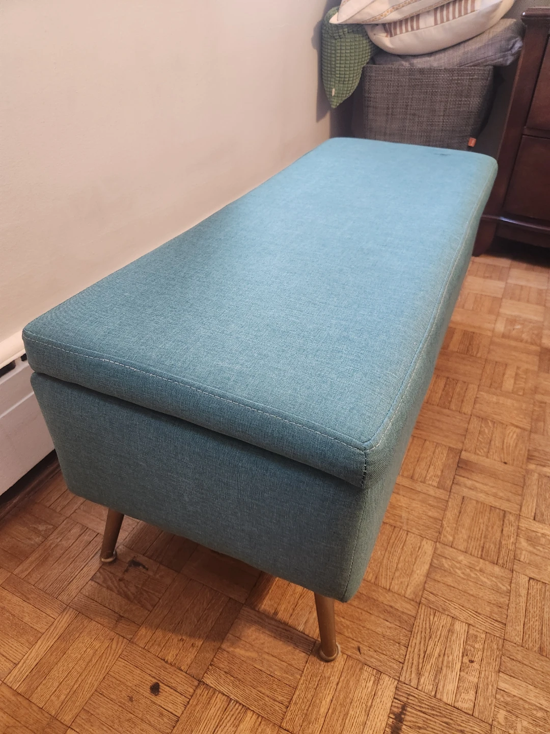 Teal Upholstered Storage Bench Ottoman - photo 2