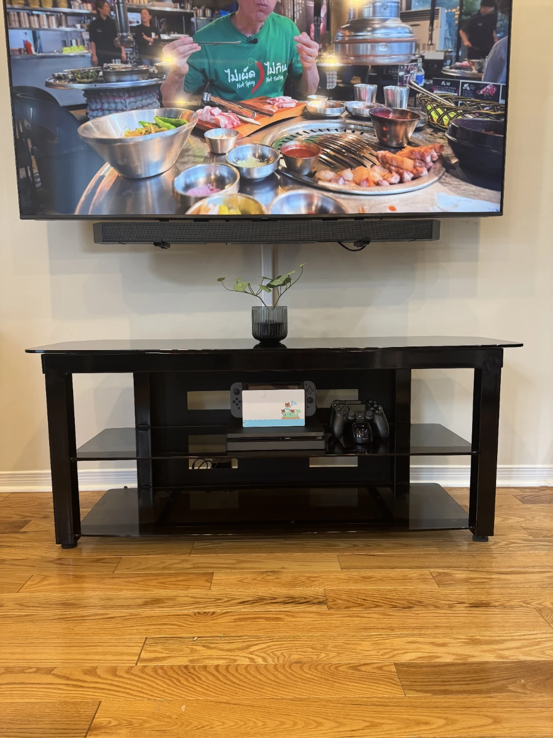 Glass TV Stand and Media Console with 3 shelves, Black - photo 3