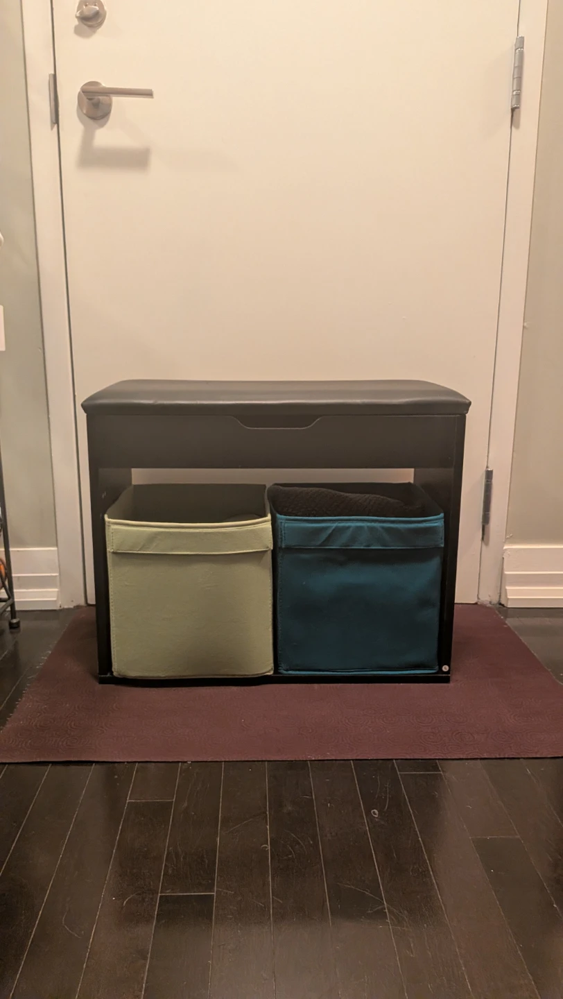 Black Storage Bench with Two Storage Bins