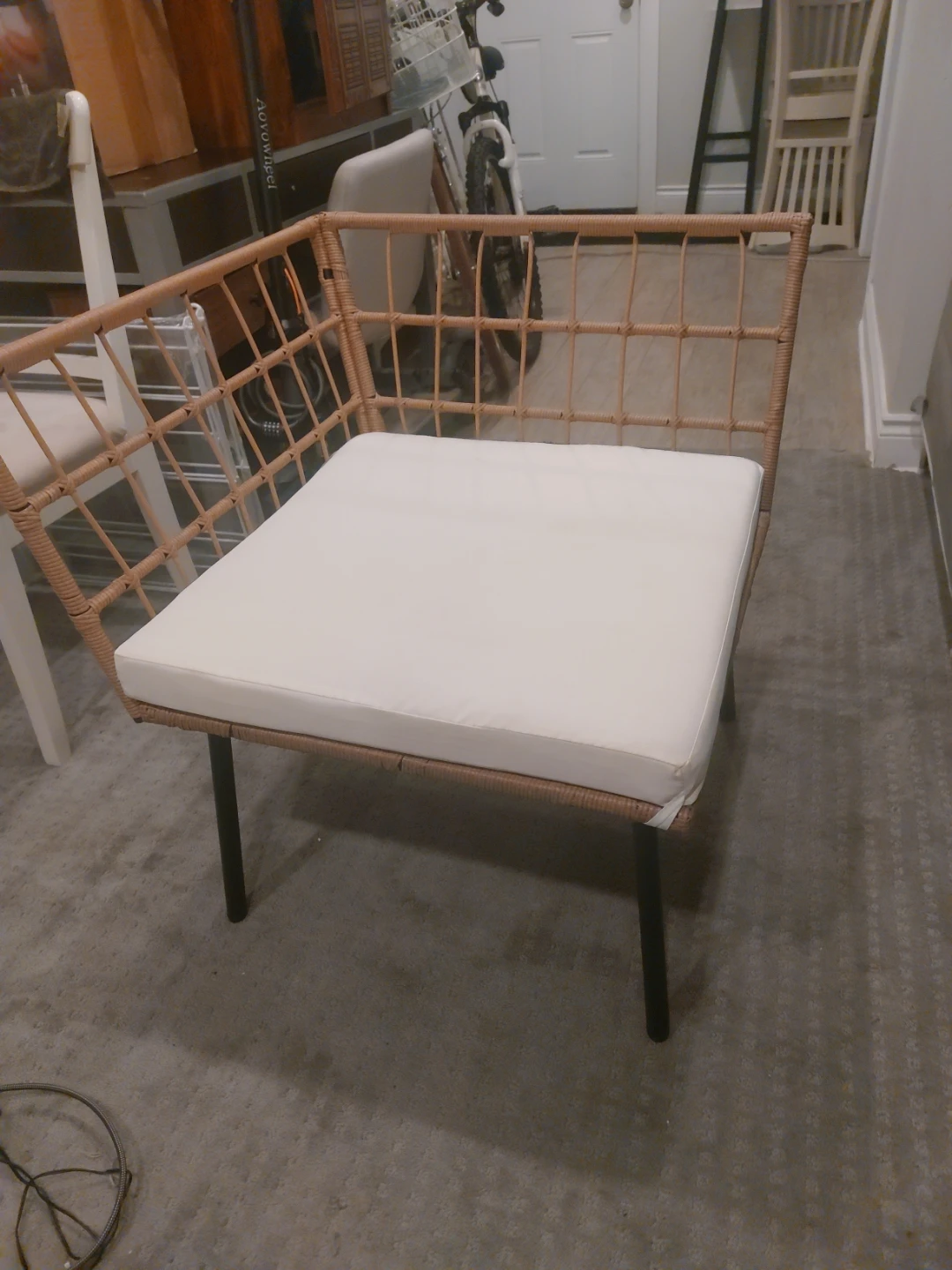 Wicker Accent Chair with White Cushion