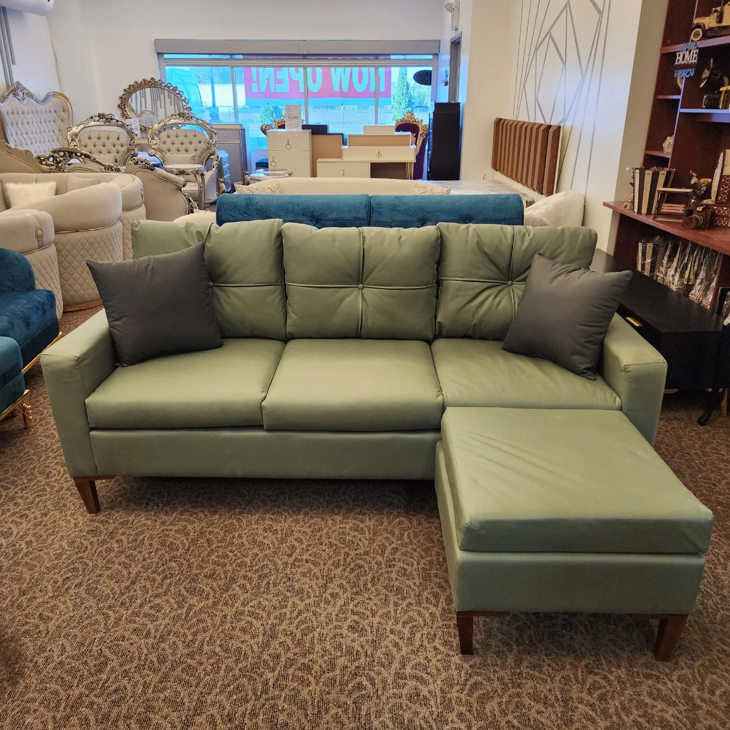Sofa with Ottoman - Sage Green