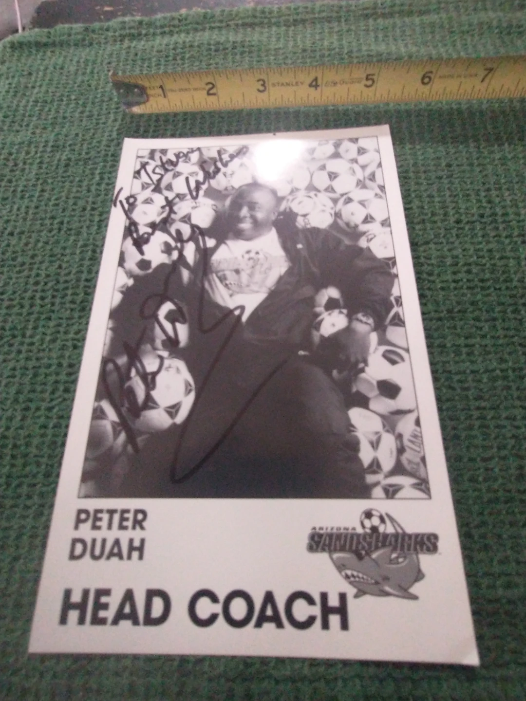 1992-1997 Peter Duah Arizona Sandsharks Signed Photo, Sticker