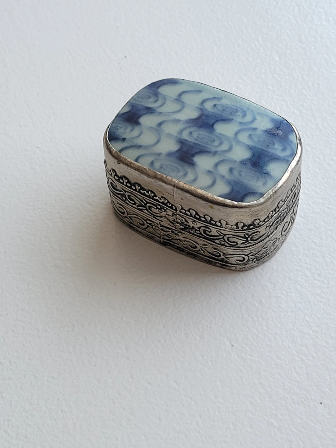 Vintage Chinese Shard Ring Box.  Chinoiserie Silver Box - photo 5