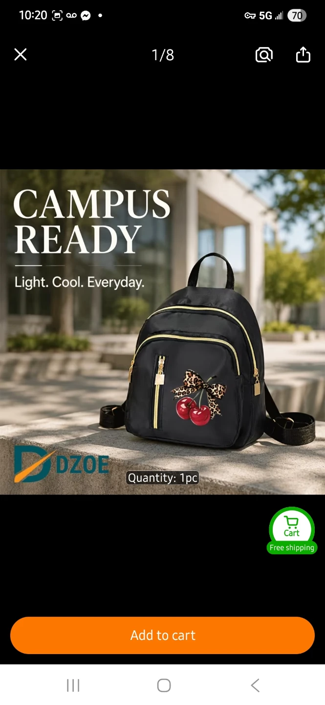 DZoe Black Mini Backpack with Cherry Design