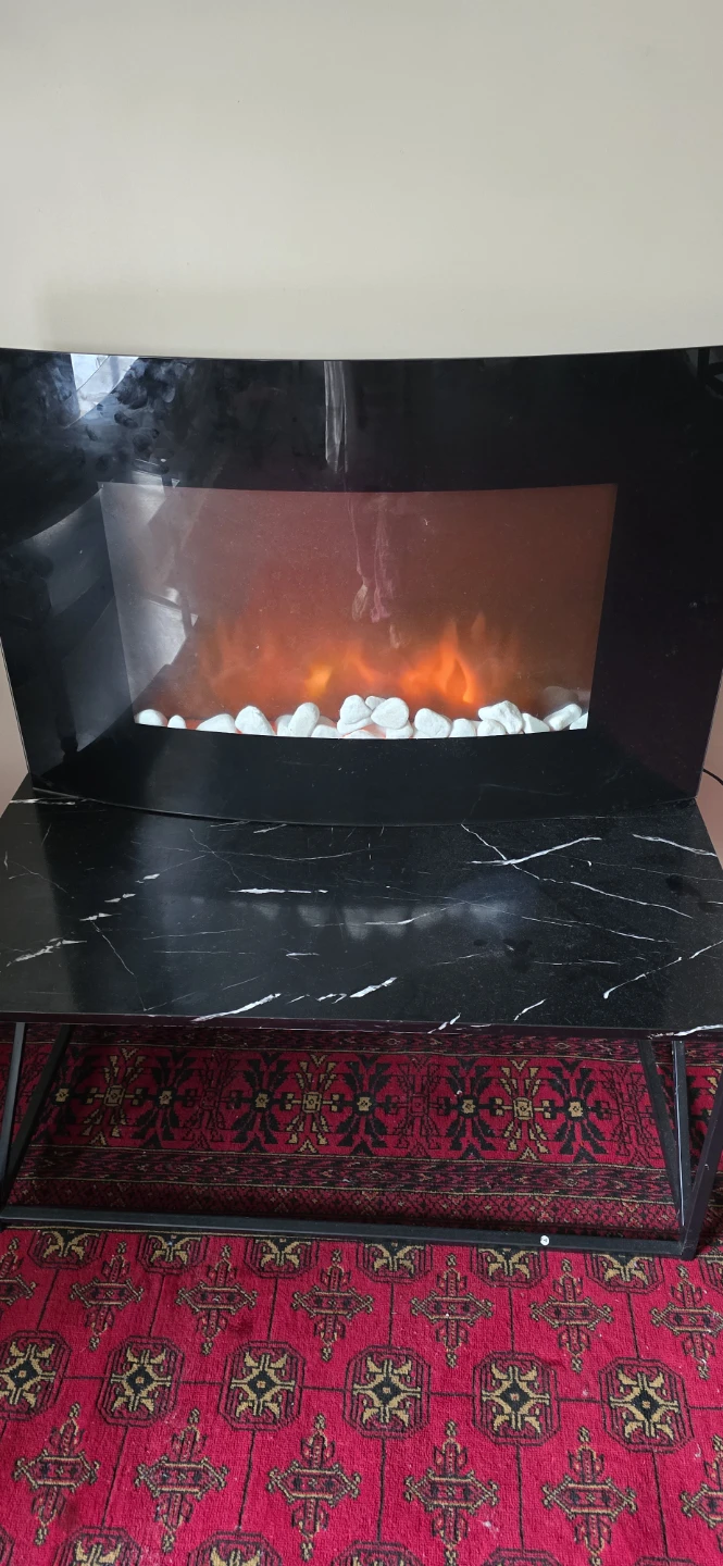 Black Electric Fireplace with Stones