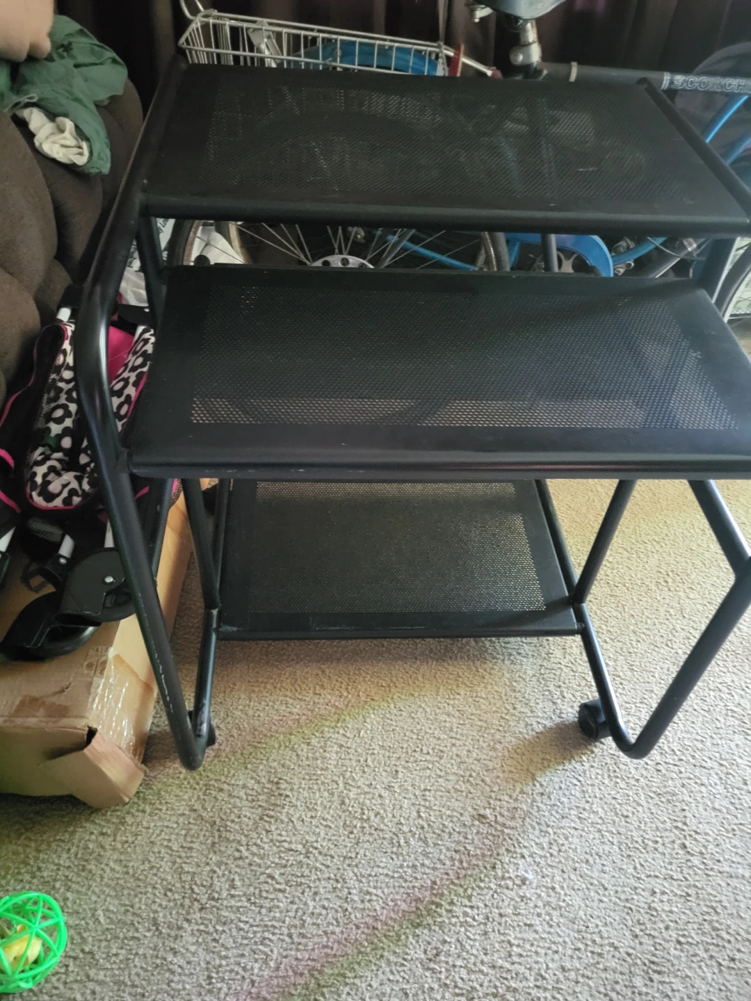 Black computer desk  Metal Mesh Rolling Cart