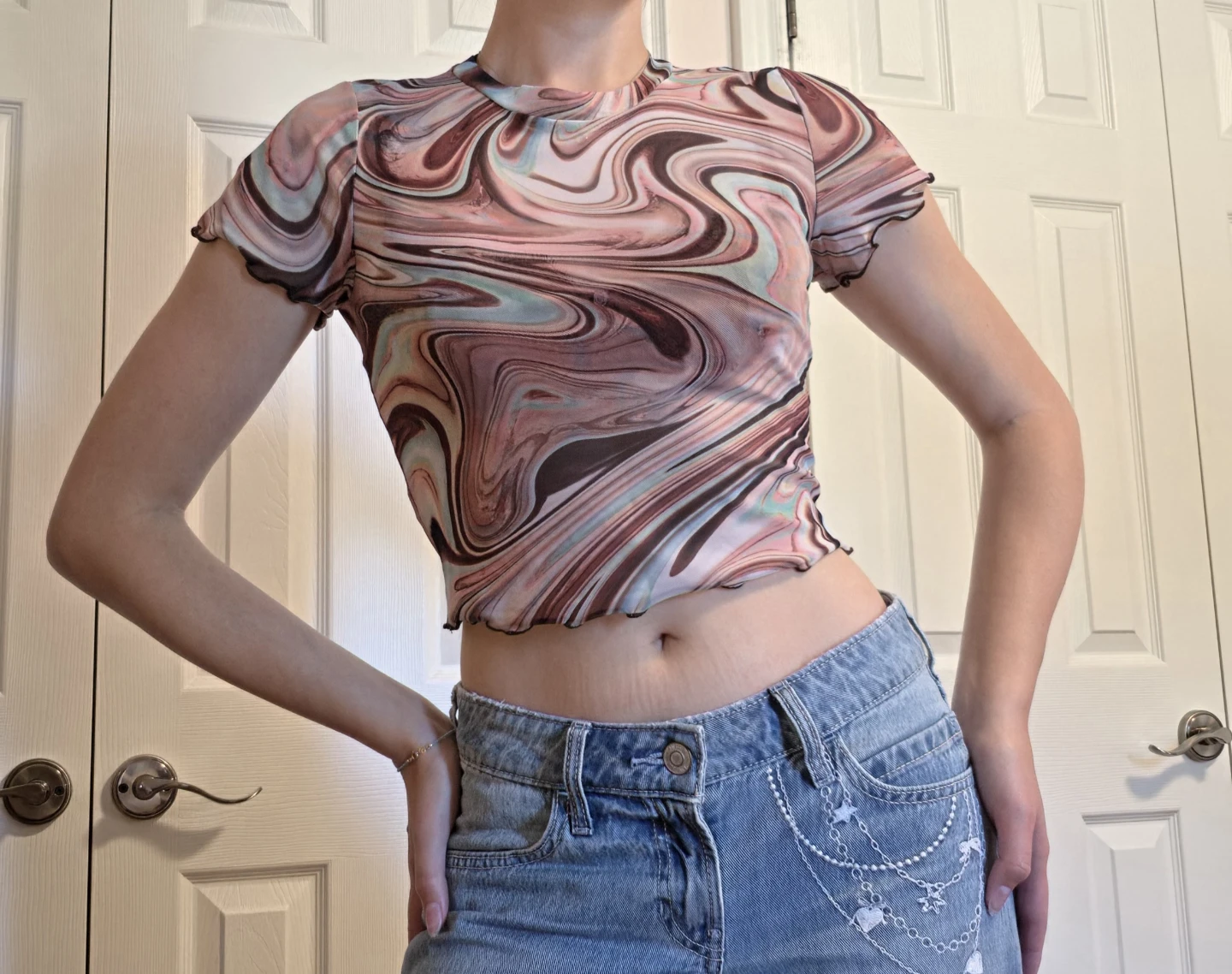 Swirl Patterned Mesh T-Shirt