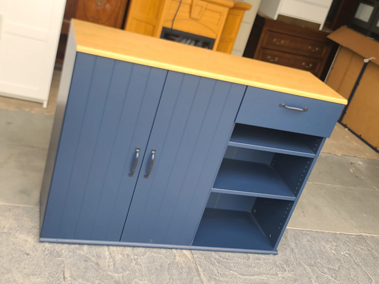 IKEA SKRUVBY Blue Storage Cabinet – Wood Top, Drawer & Shelves - photo 2