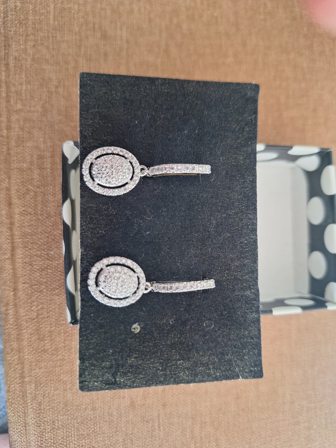 Cubic Zirconia. Silver-tone Drop Earrings with Rhinestones