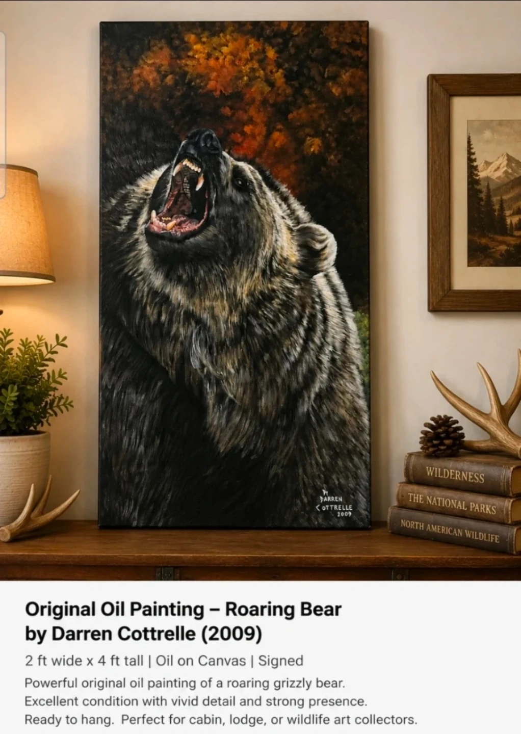 Original Oil Painting - Roaring Bear by Darren Cottrelle (2009)