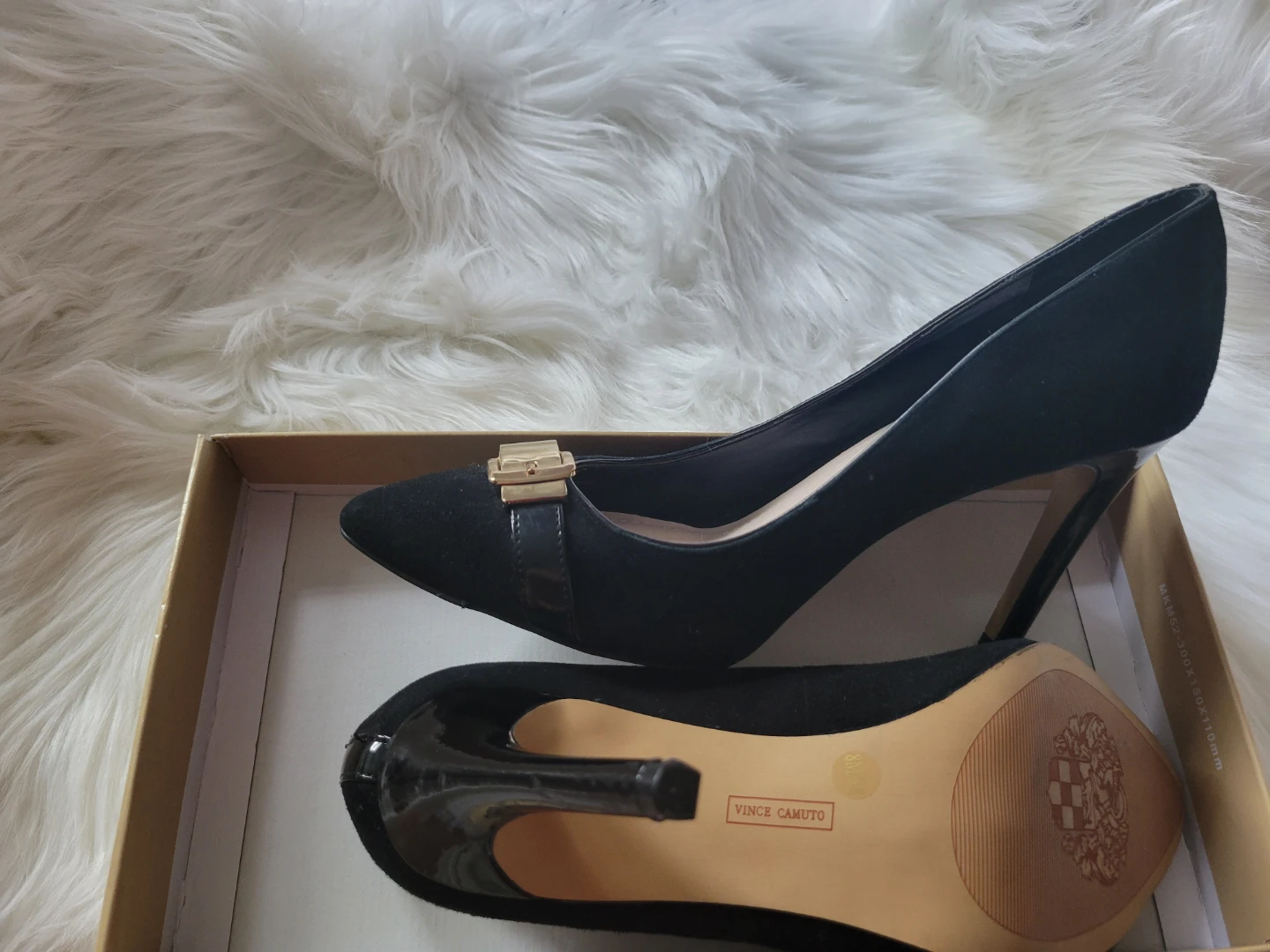 Vince Camuto Black Suede Buckle Heels Size 8 - photo 3