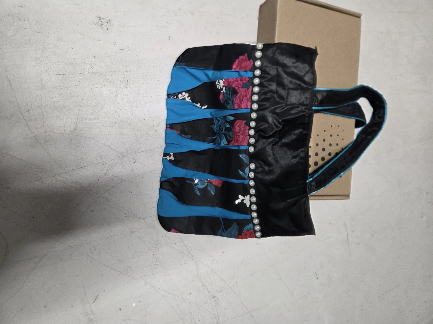 Black Tote Bag with Floral Design
