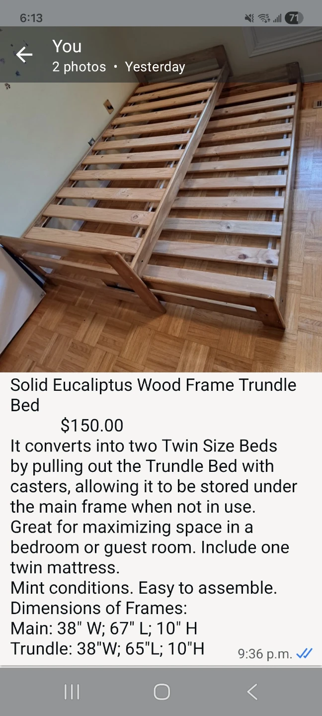 Solid Eucaliptus Wood Frame Trundle Bed - photo 3