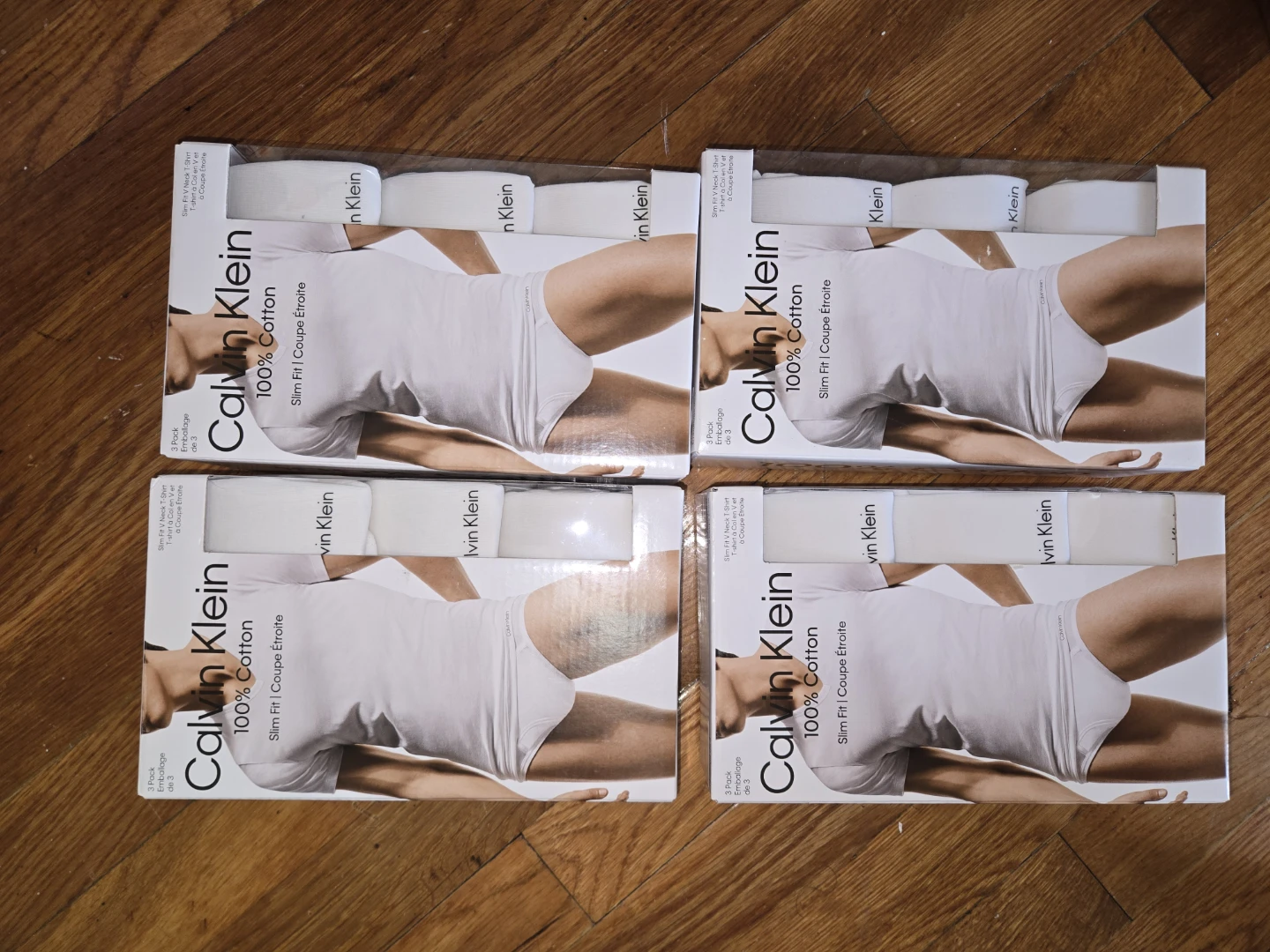 Calvin Klein 4 Pack Slim Fit V-Neck T-Shirts White 100% Cotton