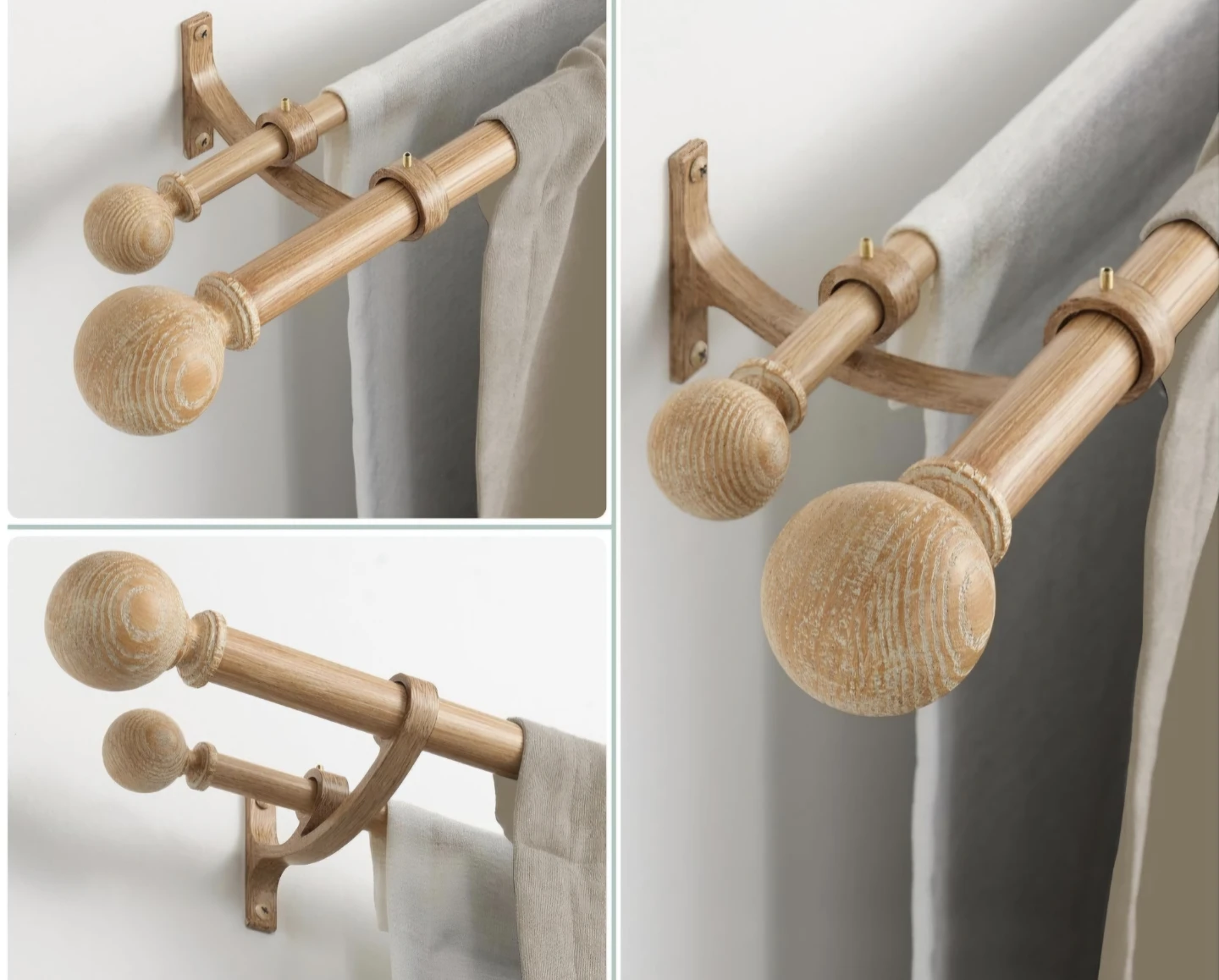 Double Curtain Rod Set No Finials Adjustable 36"-72"