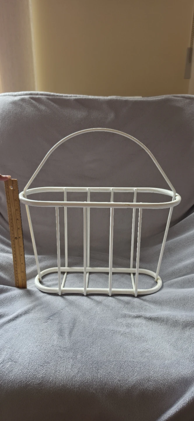 White Wire Magazine Holder/Storage Basket with Handle