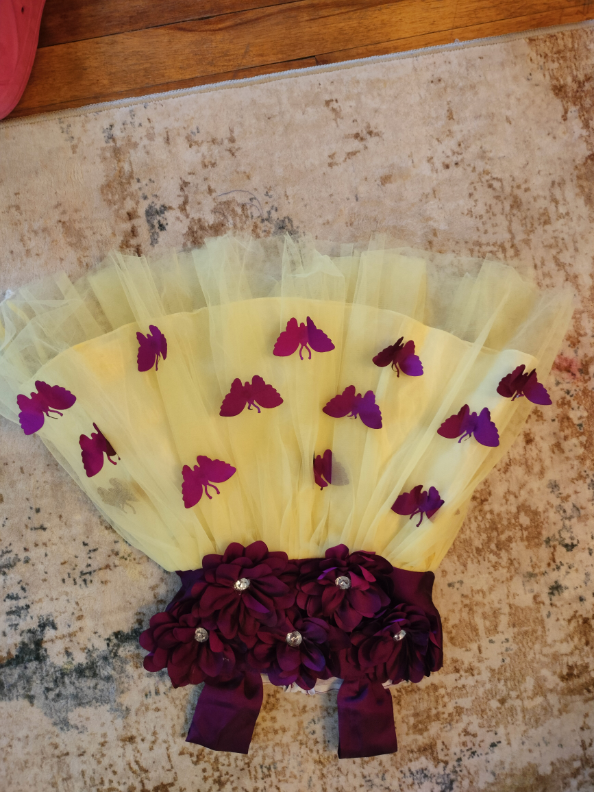 Girls' Plum & Yellow Butterfly Tulle Princess Party Dress - photo 3