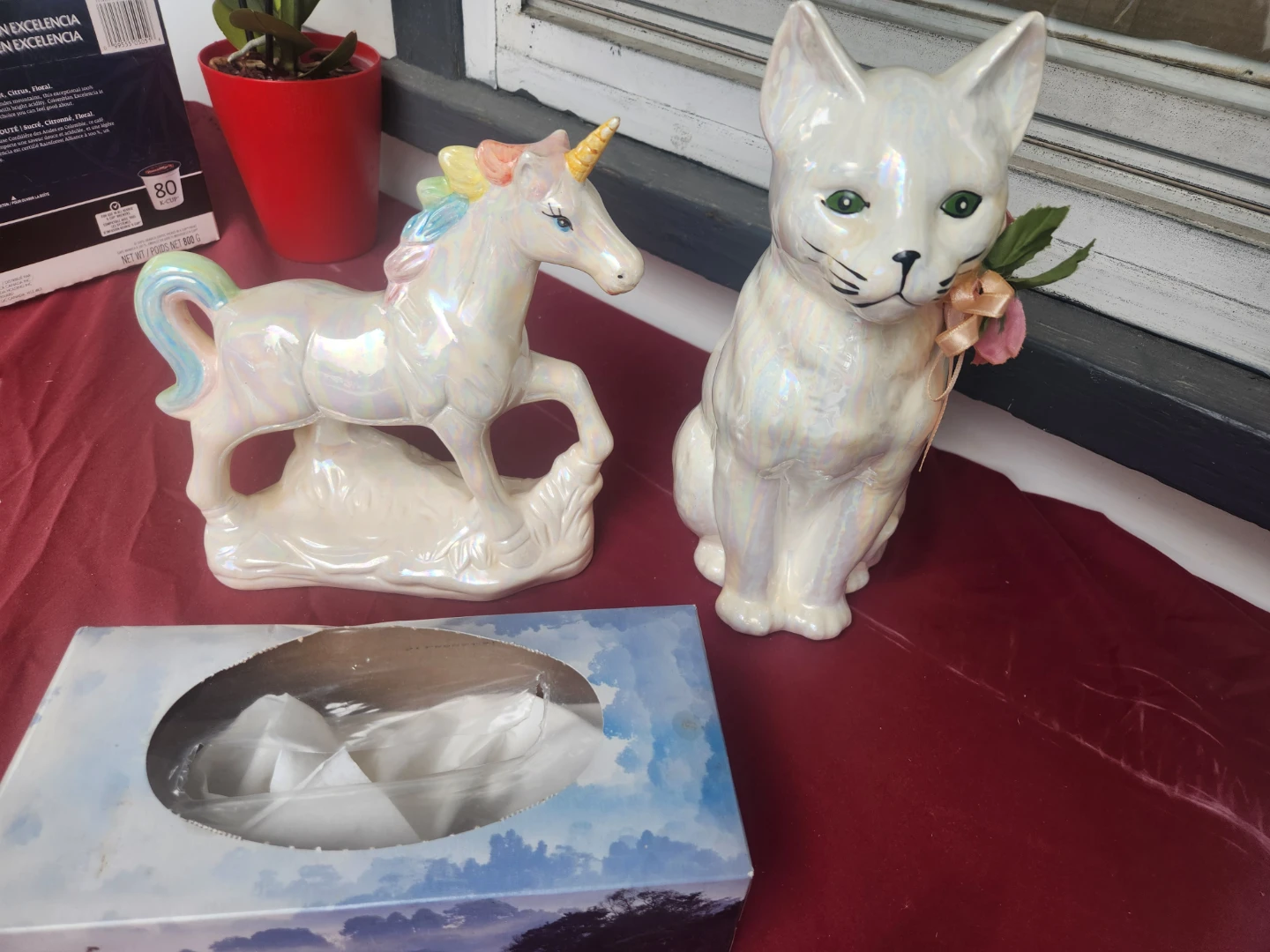 Ceramic Cat and Unicorn Figurines