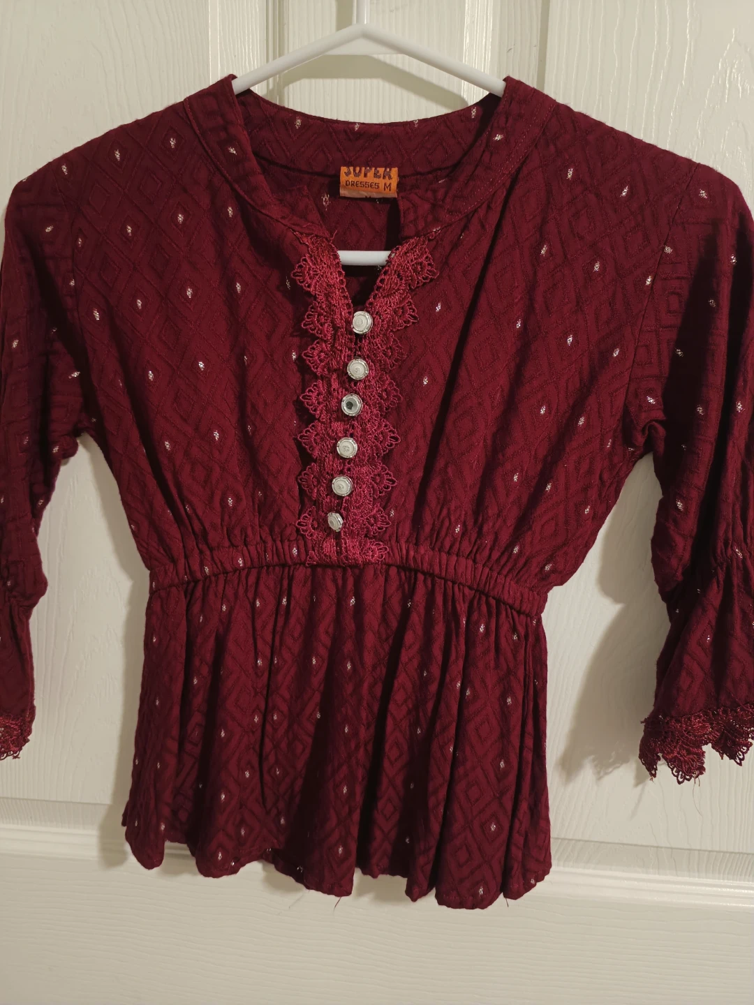 Burgundy Embroidered Peplum Top