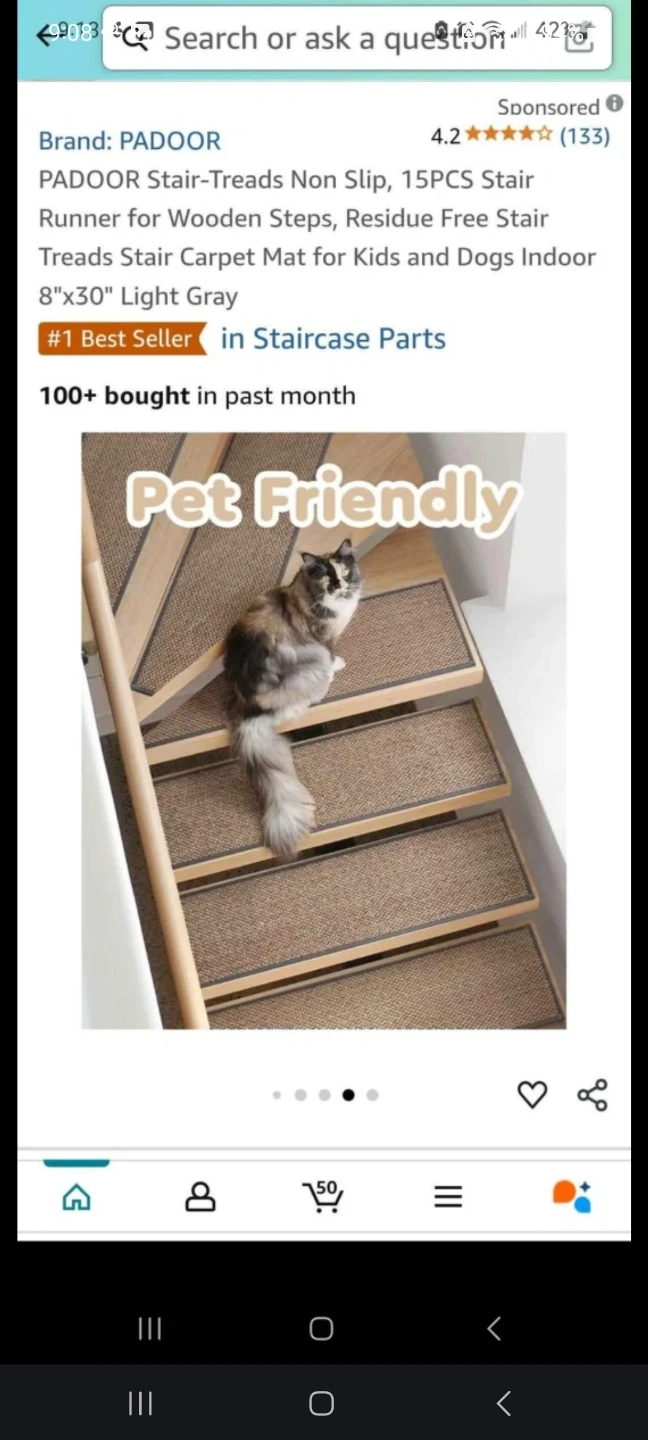 Padoor Stair Treads Carpet Mats - 15 Pack - Light Grey