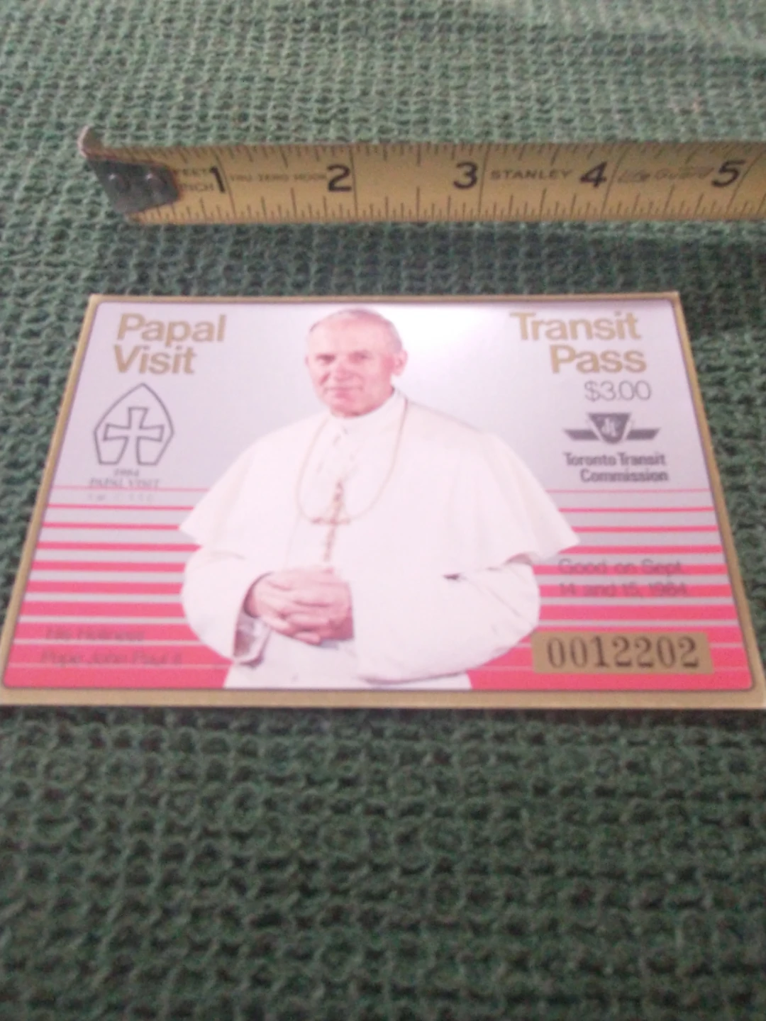 Nice 1984 TTC Papal Visit Transit Pass - photo 2