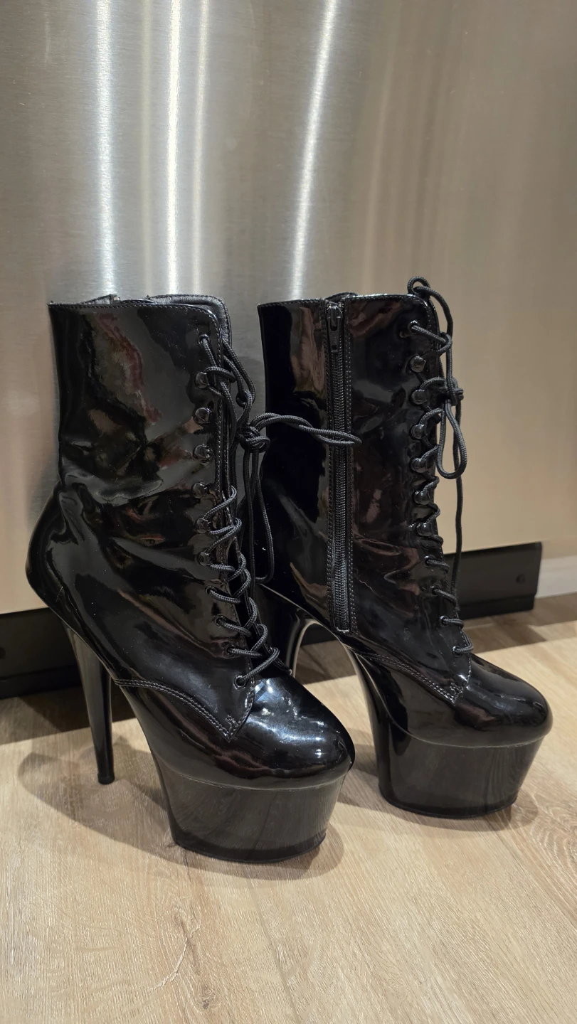 Pleaser Black Patent Platform Lace-Up Boots Size 12