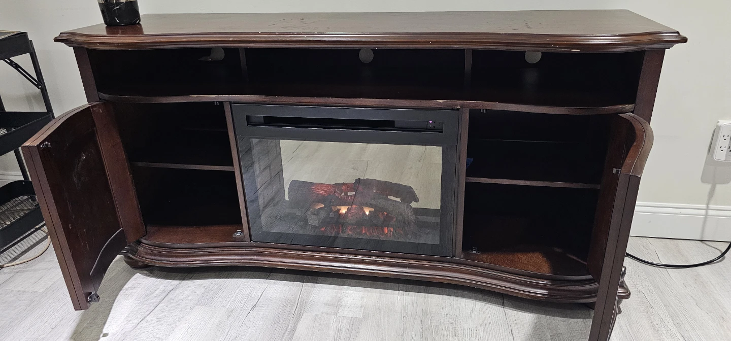 Dark Wood Electric Fireplace TV Stand - photo 2