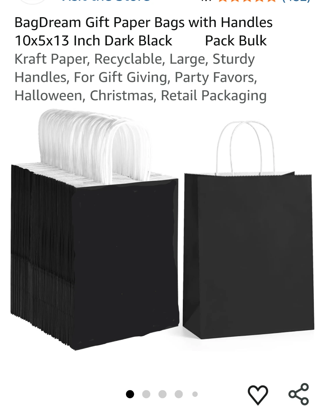 50 New BagDream Black Kraft Paper Gift Bags 10x5x13 Inch