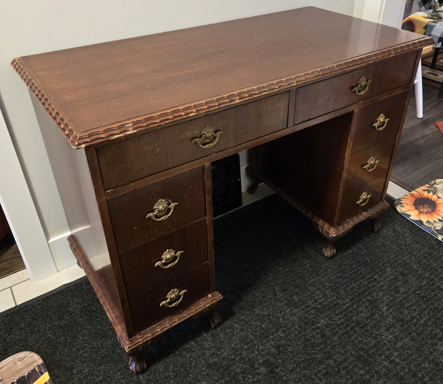 Vintage Wooden Desk with Drawers