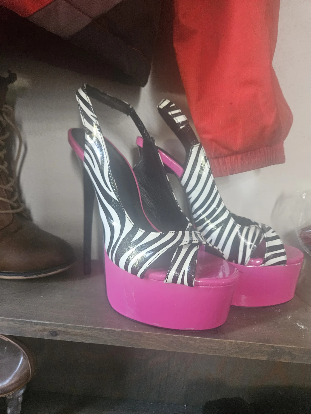 Zebra print platform high heels