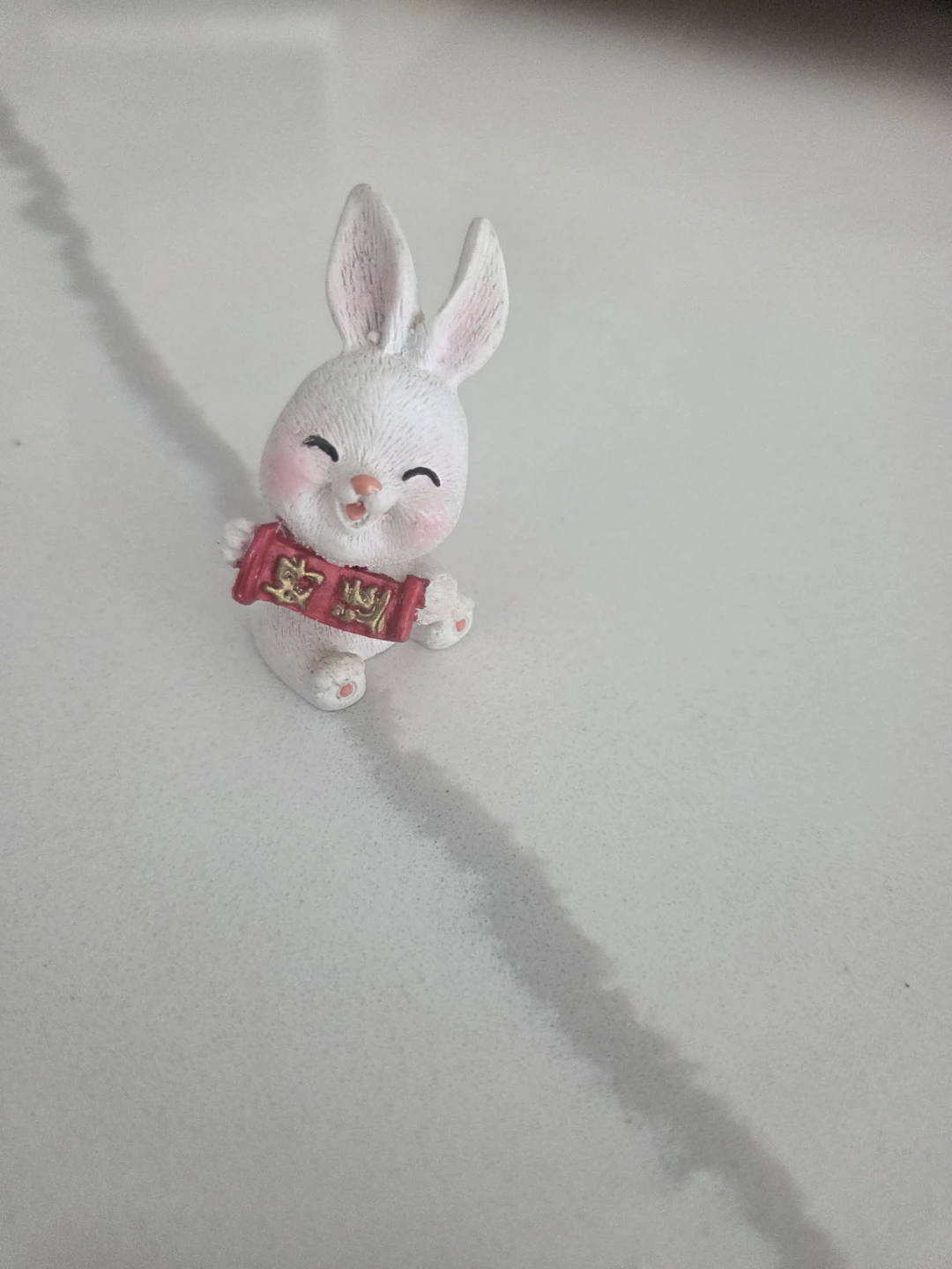 Cute White Bunny Figurine with Red Scarf