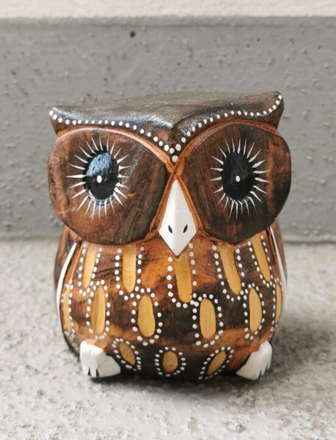 Vintage Hand Carved Hand Painted Wooden Owl Folk Art Figurine