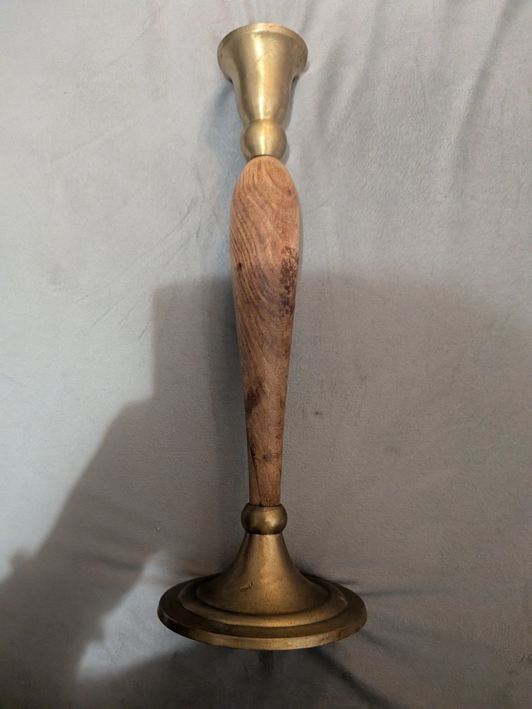 Wooden and Brass Candlestick Holder