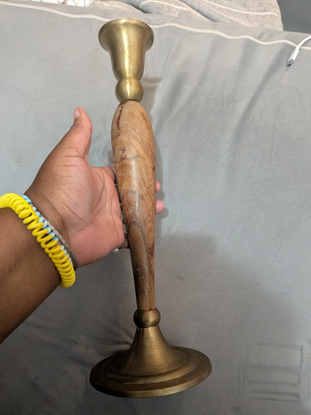 Wooden and Brass Candlestick Holder - photo 4